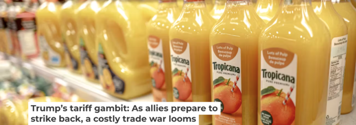 The Canadian prime minister encouraged his compatriots to consider boycotting U.S. orange juice following Trump’s tariff threats. Andrej Ivanov/AFP/Getty Images